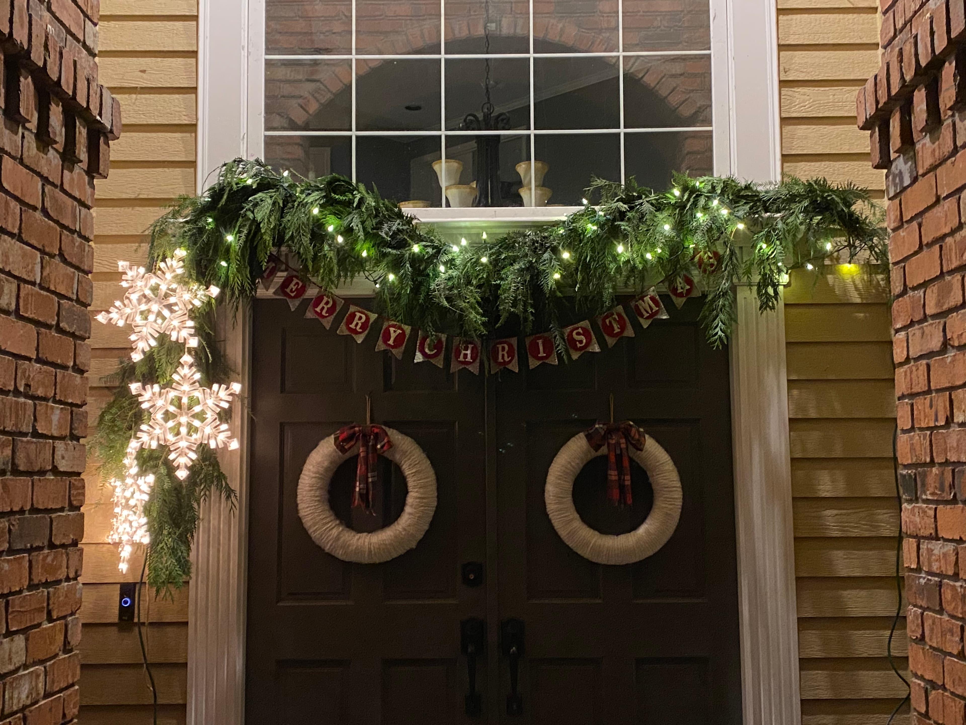 Christmas porch styling at night